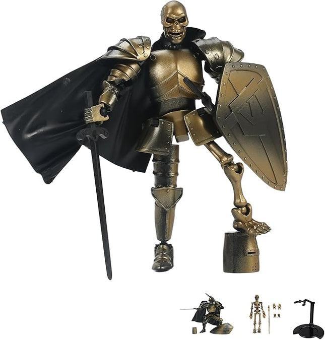 Mystic Gold Skeleton Knight Action Figure Toy, Multi-Jointed Movable Dummy Medieval T13 Articulated Robot Figure, Fantasy Warrior Undead Skeleton Death Knights Display Model (Assembly Required)