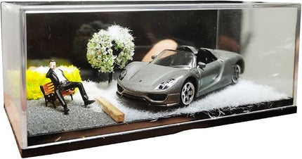 1/64 Scale Street Diorama Display Case- Clear Storage Case with Realistic Urban Road Scene for Hot Wheels, Matchbox & 1:64 Model Cars- Diecast Toy Garage -Winter