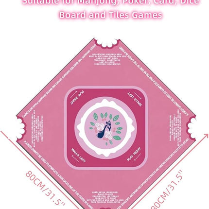 Mahjong Mat-Non-Slip Noise Reduction Gaming Mat,with Playing Instructions for Learnin,for Mahjong、Poker-Board Games、Card Games、Dominoes ( 31.5In*31.5In) (Pink)