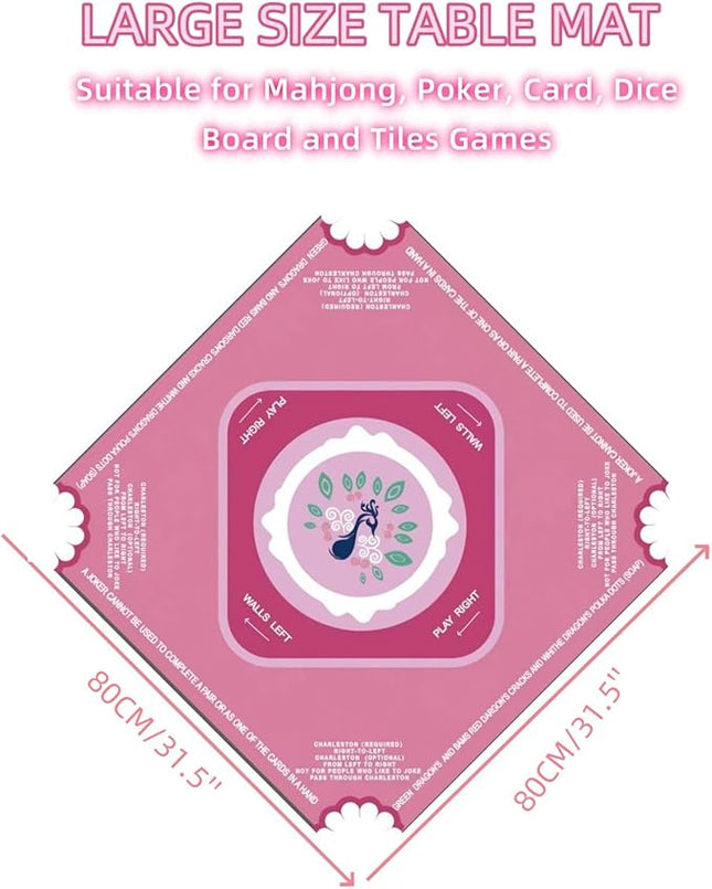 Mahjong Mat-Non-Slip Noise Reduction Gaming Mat,with Playing Instructions for Learnin,for Mahjong、Poker-Board Games、Card Games、Dominoes ( 31.5In*31.5In) (Pink)