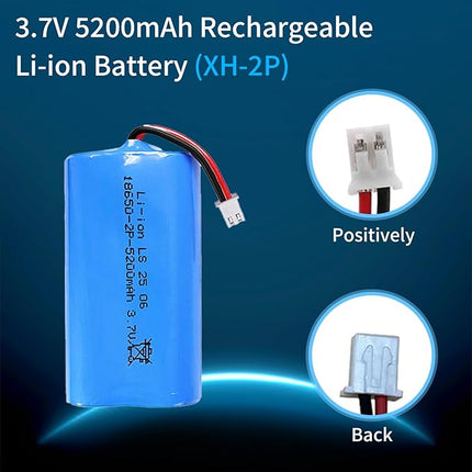 18650 Rechargeable Battery, 3.7V 5200mAh Li-ion Battery XH-2 Pin Plug with USB Charger Cable for Bluetooth Speakers, Flashlights, DIY Battery Pack, Electric Toys, Solar Light