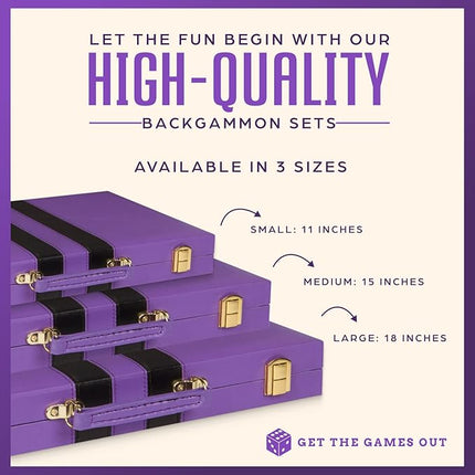 Get The Games Out Top Backgammon Set - Classic Board Game Case - Best Strategy & Tip Guide - Available in Small, Medium and Large Sizes (Purple, Large)