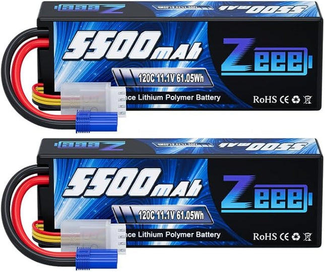 Zeee 3S Lipo Battery 5500mAh 11.1V 120C Hard Case RC Battery with EC5 Connector for RC Car 1/8 1/10 Scale Vehicles Tank Truck Boats Helicopter Racing Hobby (2 Pack)