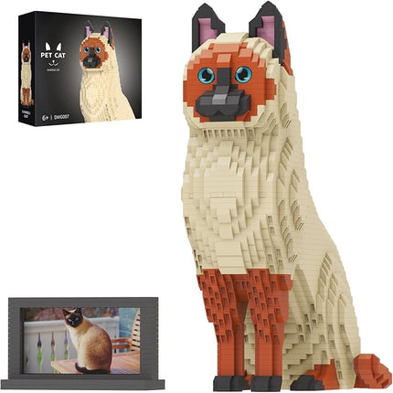 Animal Cat Series Pet Siamese Cat Building Block Kits - Secret Small Storage Box Inside! Ideal Toy for Cat Lovers, Kids & Adults ﻿