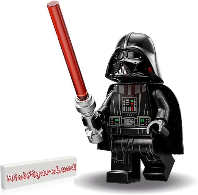LEGO Star Wars OBI-Wan Kenobi Minifigure - Darth Vader (Printed Arms and Cape) with Red Lightsaber and Minifigureland Tile 75334