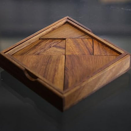 Wood Tangram - Wooden Brain Teaser Block for Kids & Adult - Wood Block Puzzle - Logic Puzzle - STEM Montessori Educational Sensory Toys for All Ages