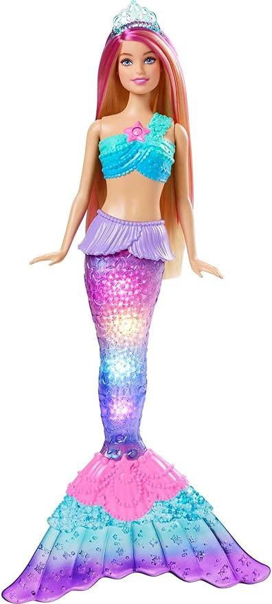 Barbie Dreamtopia Doll, Mermaid Toy with Water-Activated Light-Up Tail, Pink-Streaked Hair & 4 Colorful Light Shows