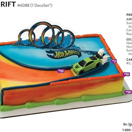 DecoSet® Hot Wheels Drift Birthday Cake Decorations, 2-Piece Topper with Race Car and 3D Racetrack Plaque, Create Action-Packed Racing Cakes for Birthdays and Parties