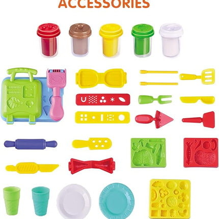 Burger Barbecue Color Dough Sets,Play Food Modeling Dough Kitchen Creations Toys,21 Play Kitchen Accessories,Color Dough Set for Kids Ages 4-8, 5 Colors, Preschool Color Dough Cooking Toy