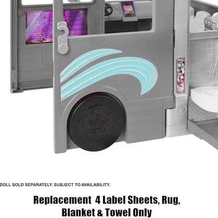 Replacement Label Sheets, Barbie Size Rug, Blanket and Towel for Barbie Doll Dream Camper Vehicle Playset - HCD46