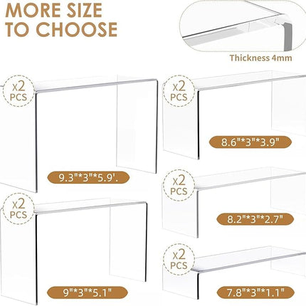 10 Pcs Acrylic Risers, 2 Set 5 Size Rectangular Large Display Risers Shelf, Clear Acrylic Display Stand Cupcake Stand, Display Shelves for Funko Pop Retail Shoe Showcase