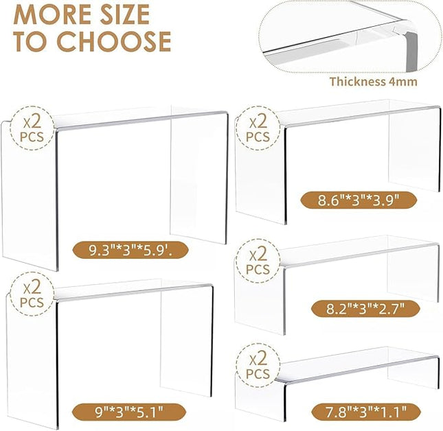 10 Pcs Acrylic Risers, 2 Set 5 Size Rectangular Large Display Risers Shelf, Clear Acrylic Display Stand Cupcake Stand, Display Shelves for Funko Pop Retail Shoe Showcase