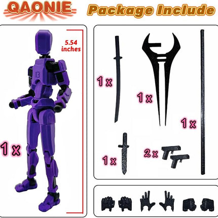 3D Printed 5.54-inch Multi-Jointed Action Figures Dummy13, Full Body Mechanical Movable Toy, Multiple Accessories, Hand Painted Figure, Desk Decoration, Creative Gifts (Purple)