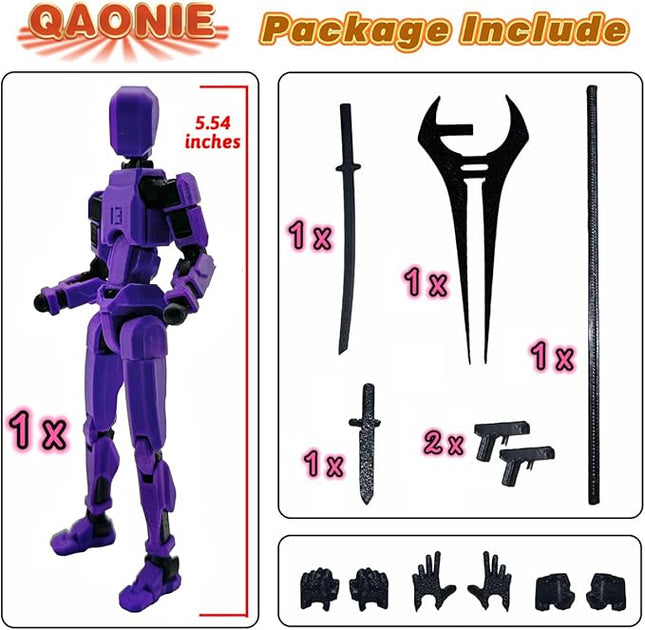 3D Printed 5.54-inch Multi-Jointed Action Figures Dummy13, Full Body Mechanical Movable Toy, Multiple Accessories, Hand Painted Figure, Desk Decoration, Creative Gifts (Purple)