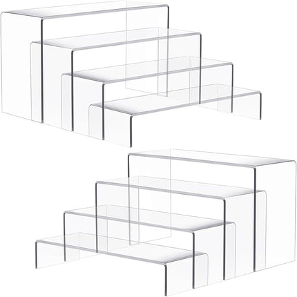 Anglelife 8 Pieces Large Display Risers, 4" Wide Clear Rectangular Tabletop Shelf for Showcase Collectibles, Acrylic Stand for Retail Desktop Jewelry Funko Pop Figures