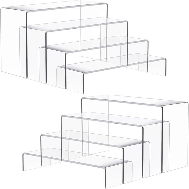 Anglelife 8 Pieces Large Display Risers, 4" Wide Clear Rectangular Tabletop Shelf for Showcase Collectibles, Acrylic Stand for Retail Desktop Jewelry Funko Pop Figures