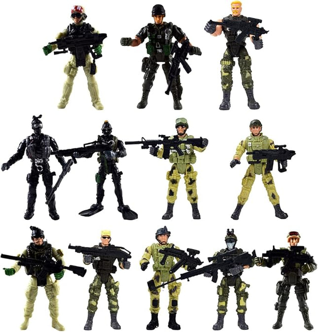 DC-BEAUTIFUL 12 Pack Military Soldier Special Forces SWAT Counter-Strikes Joint Movable Elite Model with Weapon