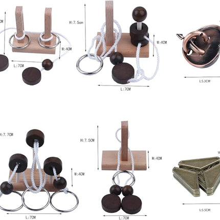 Wooden and Metal 3D Unlock Interlock Assorted Brain Teasers Puzzles，IQ Logic Training Family Game Party Favor Coffee Table Time Unlock Interlock Mind Puzzles Box