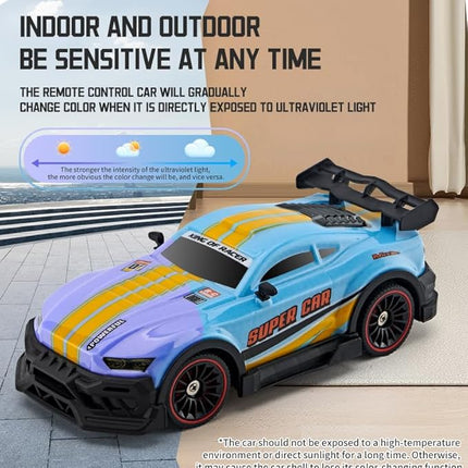 Color-Changing Remote Control Car with Dual Control, 6-Channel 2.4GHz RC Drift Cars with Lights, 2 Tire Sets & 4 Cones, High Speed Racing Toy for Boys, Birthday Gifts for Kids (A: Blue-Purple)