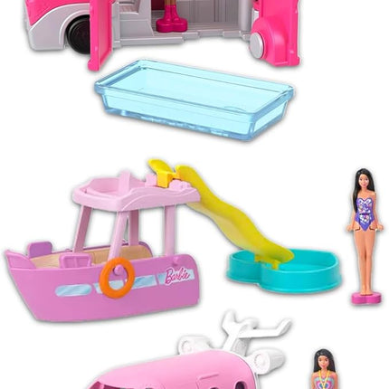 Barbie Mini Barbieland Doll and Vehicle Playset - Bundle with 3 Barbieland RV, Plane, and Boat Vehicles Plus Stickers, More | Barbie Party Favors for Girls, Kids