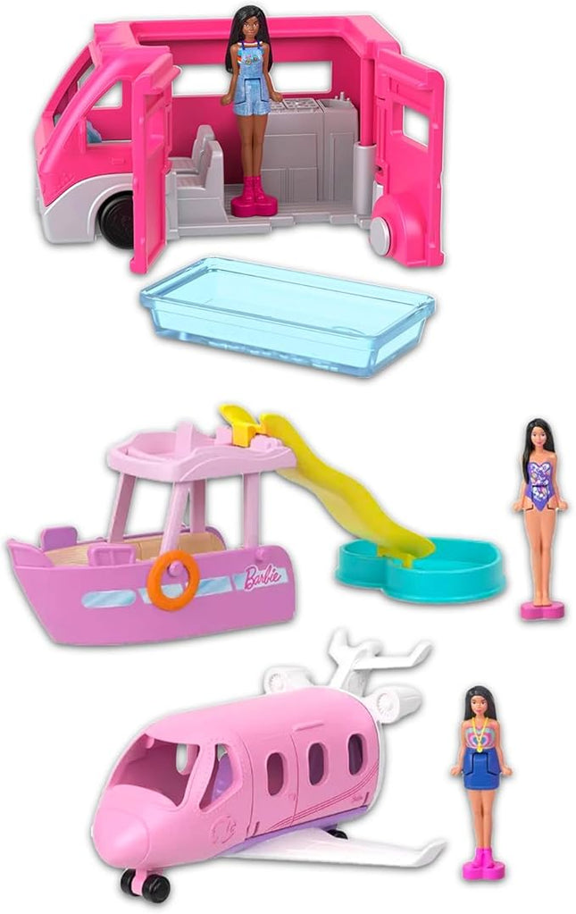 Barbie Mini Barbieland Doll and Vehicle Playset - Bundle with 3 Barbieland RV, Plane, and Boat Vehicles Plus Stickers, More | Barbie Party Favors for Girls, Kids