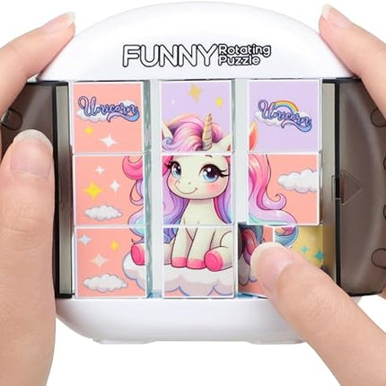 Rotating 3D Puzzle for Kids 3 4 5 6 7 Year Old, 4 Puzzles in 1, Handheld Game Fidget Toys for Travel, Cars & Plane, Fine Motor Skills Developing (Magical Unicorn Squad)