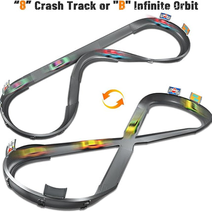 VATOS Slot Car Track Set for Kids, 4 Rechargeable Crash Race Cars, 2 Accumulator Chargers, 2 in 1 DIY Slot Car Race Cars Toy for Boys Girls 3 4 5 6 7 8 9 10 Years Old