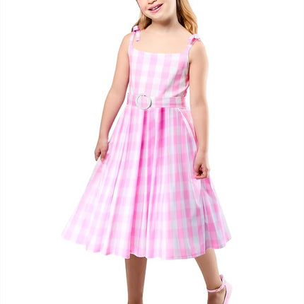 Rubies Barbie Perfect Day Cute Costume Dress in Pink from the Barbie Movie, with Belt and Hair Bow For Kids Girls