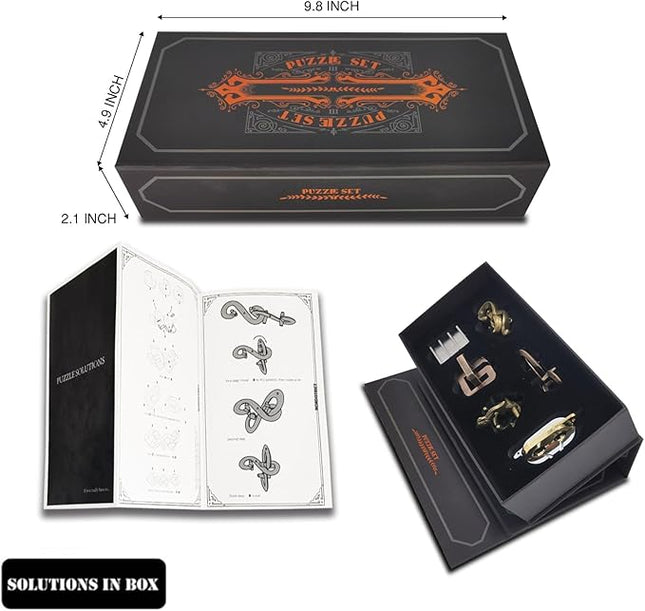 6PCS Metal Puzzle Box and 3D Brain Teasers for Adults Teens, Challenging IQ Logic Games, Gift for Christmas, Valentine's Day, Birthday, Anniversary & Family Party Game