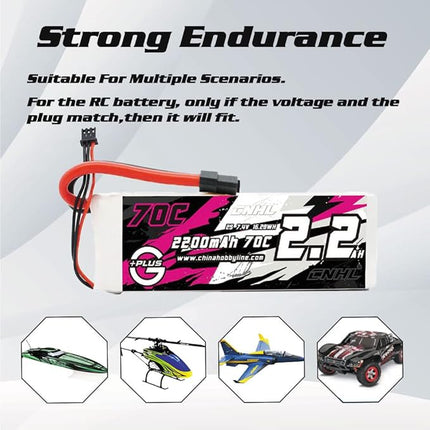 CNHL 2200mAh 2S Lipo Battery 70C 7.4V with XT60 Plug for RC Car Trucks Racing Quadcopter Helicopter Airplane (2 Packs)