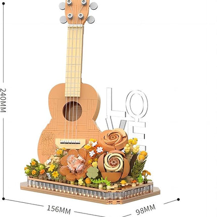 Flower Bouquet Guitar Building Blocks Set, 909PCS Music Instruments Ukulele Bricks Set, Gifts for Adults and Kids