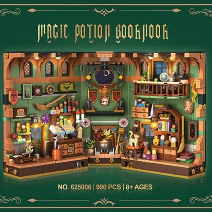Magic Potion Booknook Building Set with Light, DIY Bookend Building Block Kit for Home Decor Bookshelf, 990 PCS Miniature Book Nook House Building Brick Model for Adults Kids Boys Girls Age 8+