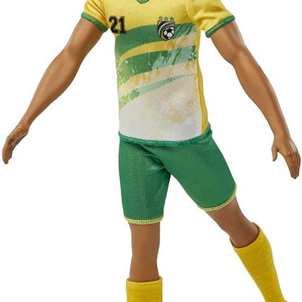 Barbie Careers Ken Fashion Doll & Accessory, Soccer Player with Short Cropped Hair, #21 Uniform, Tall Socks, Cleats & Ball