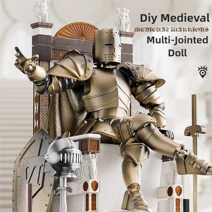 Medieval Action Figures,Knight Armor Action Figure,Multi-Jointed Movable Robot Mannequin T13,Dummy 13 Action Figure(Assembly Required) (A-Golden)
