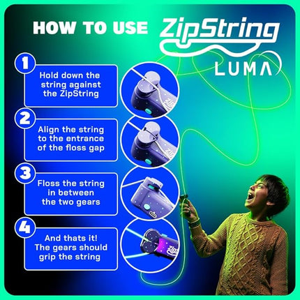 ZipString Luma - The Patented Glow-in-The-Dark Toy That Flies a Loop of String, Creates Endless Shapes and Tricks Built-in LED for Glowing Fun. Perfect STEM Gift for Kids & Adults. Wonderment Awaits
