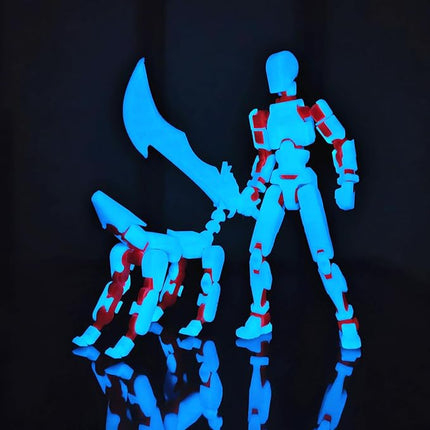 T13 Action Figures (Grow in The Dark Blue) Titan 13 Action Figures T13 3D Action Figure Set Already Assembled Dummy 13 Nova T-13 Robot 3D Printed Multi-Jointed Movable Toy (Blue Orange + Dog)