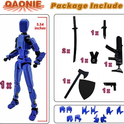 (Assembly Completed) 3D Printed Figure 5.54-inch Dummy13 with Weapon Expansion Set, Full Body Mechanical Movable Toy, Desk Decoration. (Bright Blue)