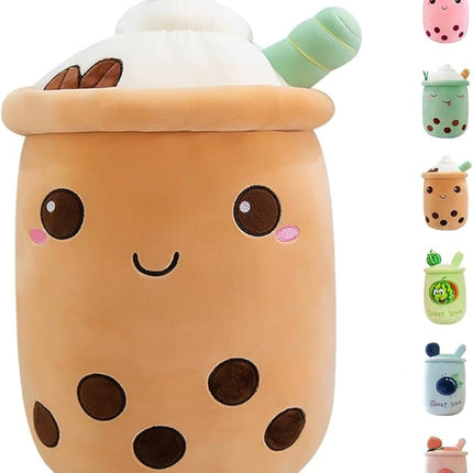 MDXMY Plush Stuffed Bubble Tea Plush Pillow Soft Cute Pearl Milk Tea Hug Toy(Brown Cream, 13.7 inches)
