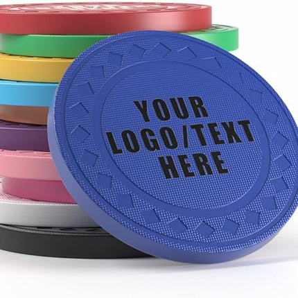 100 Personalized Plastic Diamond Chips, Print Your Image and Text, Tokens for Casino Player, Board Game, Late Night Poker Game, Party, Bar, Golf Ball Markers, Business Cards, Redemption