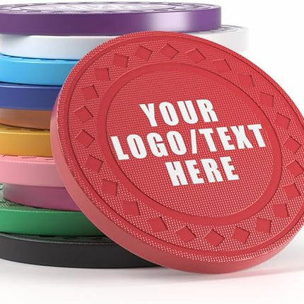 100 Personalized Plastic Diamond Chips, Print Your Image and Text, Tokens for Casino Player, Board Game, Late Night Poker Game, Party, Bar, Golf Ball Markers, Business Cards, Redemption