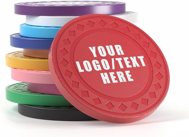100 Personalized Plastic Diamond Chips, Print Your Image and Text, Tokens for Casino Player, Board Game, Late Night Poker Game, Party, Bar, Golf Ball Markers, Business Cards, Redemption