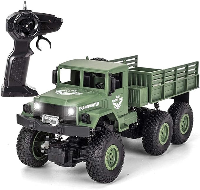 XINGRUI 50 Minutes Playing Time RC Military Truck, Off-Road Remote Control Car Army Toys, 2.4Ghz 4WD 1:18 Scale RC Car Toy Vehicle for Kids Children Boy Birthday