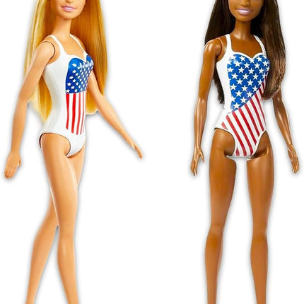 Barbie Doll Set for Kids - Bundle with American Swimsuit and Diverse Barbie Plus Stickers, More | Summer Beach Doll Pack for Girls, Boys