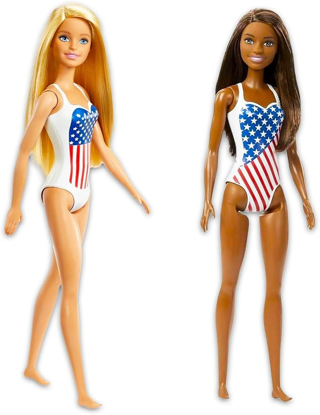 Barbie Doll Set for Kids - Bundle with American Swimsuit and Diverse Barbie Plus Stickers, More | Summer Beach Doll Pack for Girls, Boys