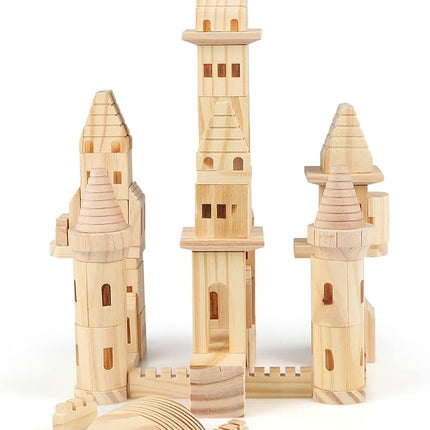 75 Pieces Wooden Castle Blocks Medieval Knights Princesses Wooden Castle Building Blocks Kit for Kids Boys and Girls