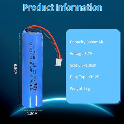18650 Rechargeable Battery, 3.7V 3000mAh Li-ion Battery XH-2 Pin Plug with USB Charger Cable for Electric Toys, Solar Light, Remote Control Cars, Bluetooth Speakers, LED Flashlights