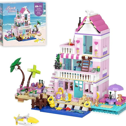 MindBox Girls Seaside Villa Building Blocks,812pcs Beach House Building Toys for Kids Age 8+，Mini Brick