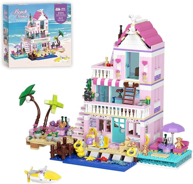 MindBox Girls Seaside Villa Building Blocks,812pcs Beach House Building Toys for Kids Age 8+，Mini Brick