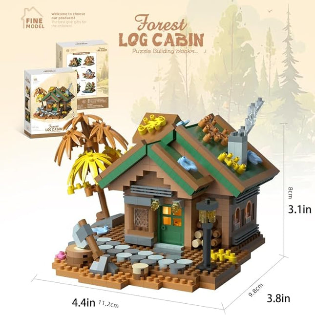 Forest Mini Wood Cabin Micro Building Set with LED Light Wooden Forest House Block Toy with Tree Log Stem Houses Construction Model for Adults Teens Birthday Gift