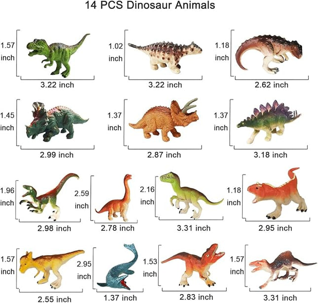 14 Pcs Figures Toys Realistic Mini Dinosaurs Animal Figurines, Plastic Learning Educational Playset Animal Themed Party Supplies Cake Topper Ornaments for Easter Egg Birthday Christmas
